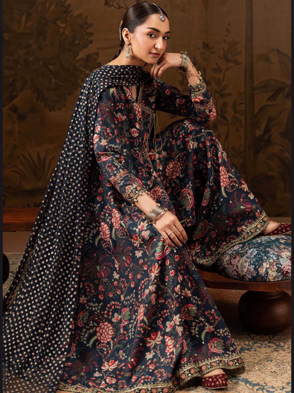 Brand New Maria B 3 Piece Embroidered Raw Silk Suit